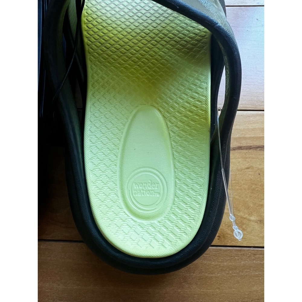 Wonder Nation Kids Black Lime Green Molded Slide Sandals Size 11/12 - Picture 2 of 4